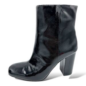 Vince Camuto Dannia Black Patent Square Toe Leather Block Heel Ankle Booties 6.5